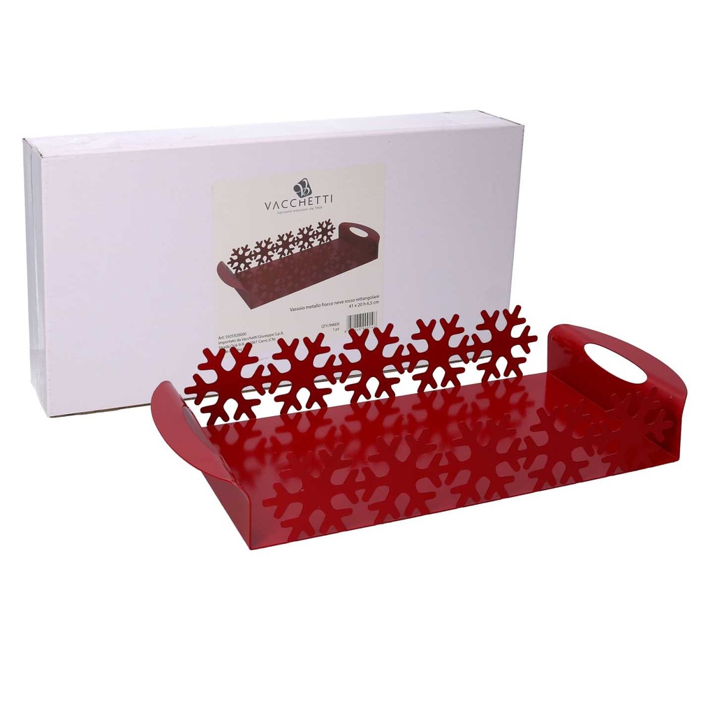 Rectangular red snowflake metal tray cm41x20h6,5