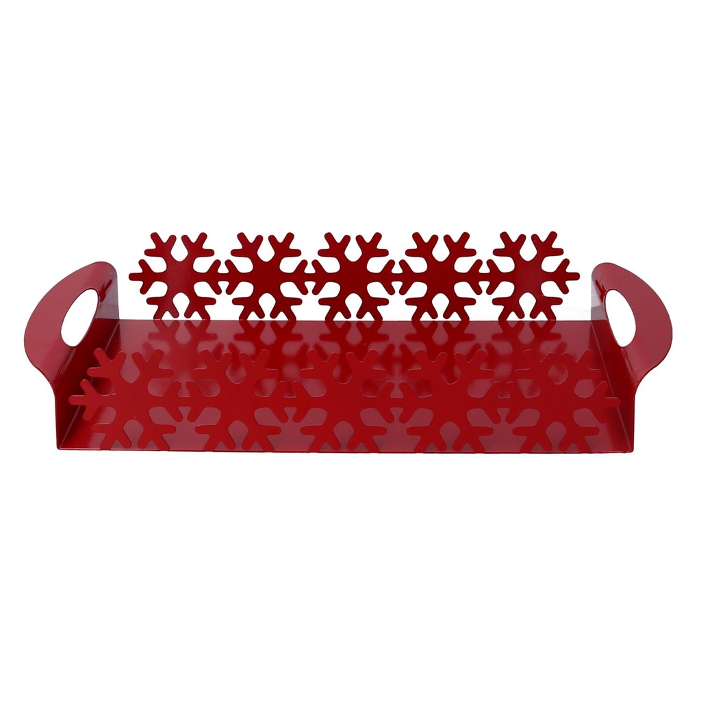 Rectangular red snowflake metal tray cm41x20h6,5