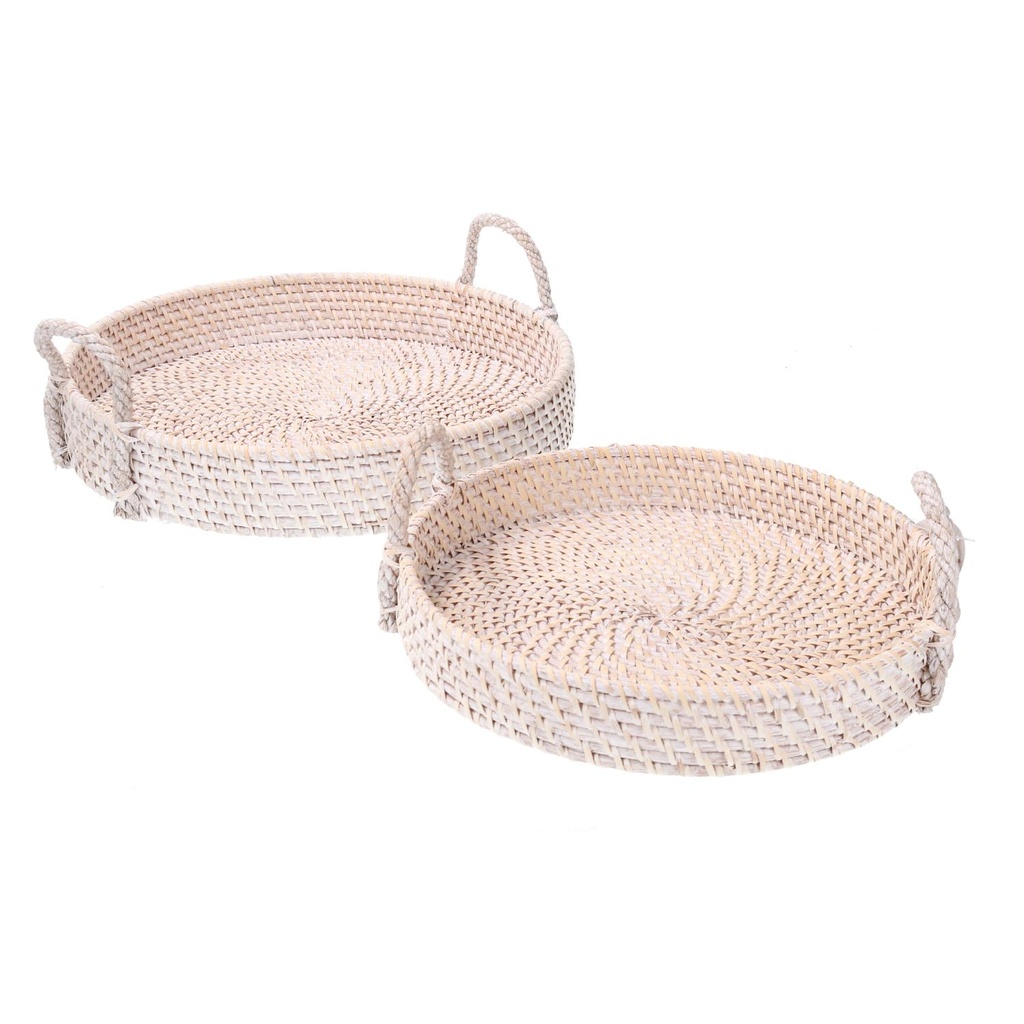 Rattan tray algarve 1-2 white roundcmø38h6-14