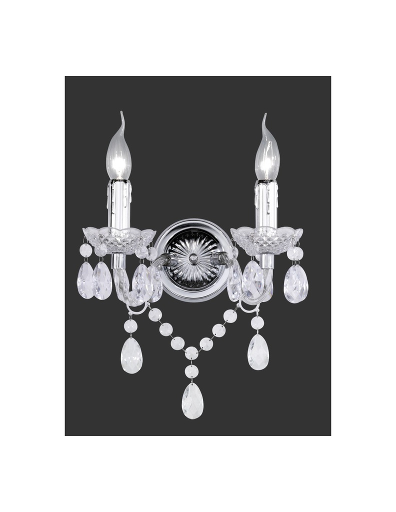 Applique Cromo 2 Luci Lüster Con Pendenti Decorativi Trasparenti Trio Lighting