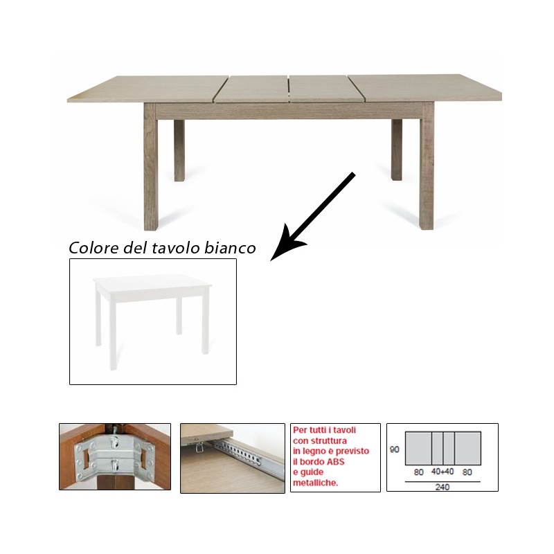Tavolo pranzo allungabile bianco interamente legno nobilitato cm 90x160/240