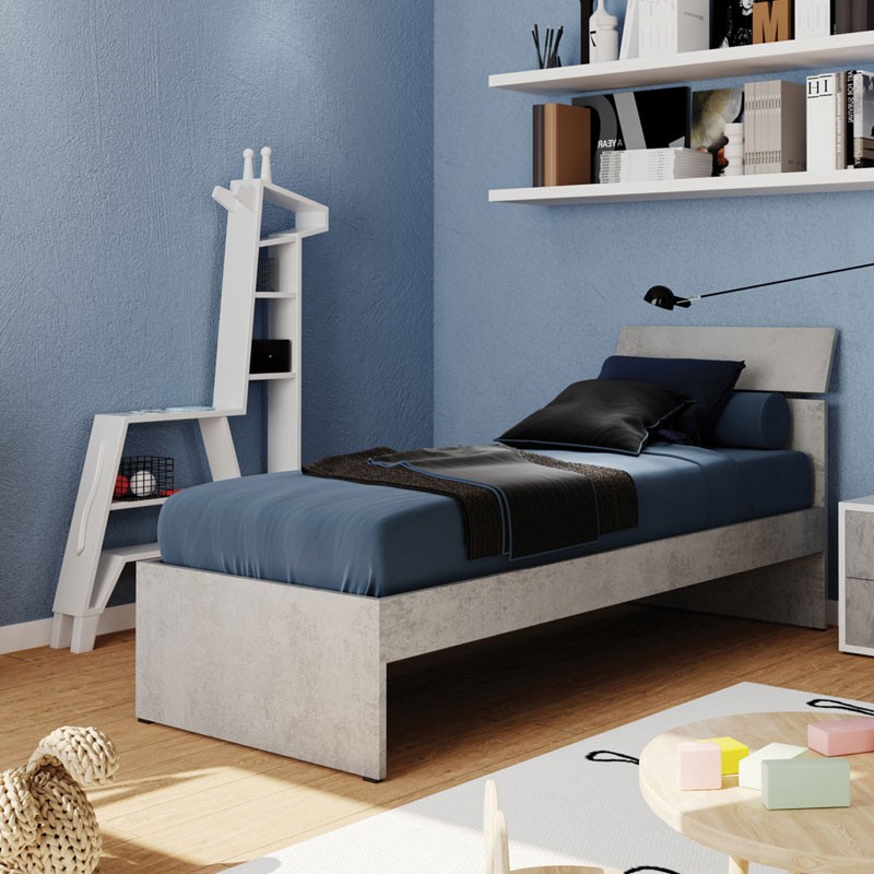 Letto singolo per camera colore grigio cemento cm 200x85xH 98