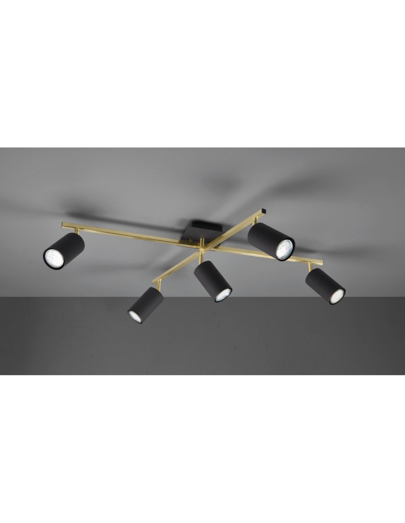 Faretto Marley Bacchette Oro 5 Spot Cilindrici Neri Orientabili Trio Lighting
