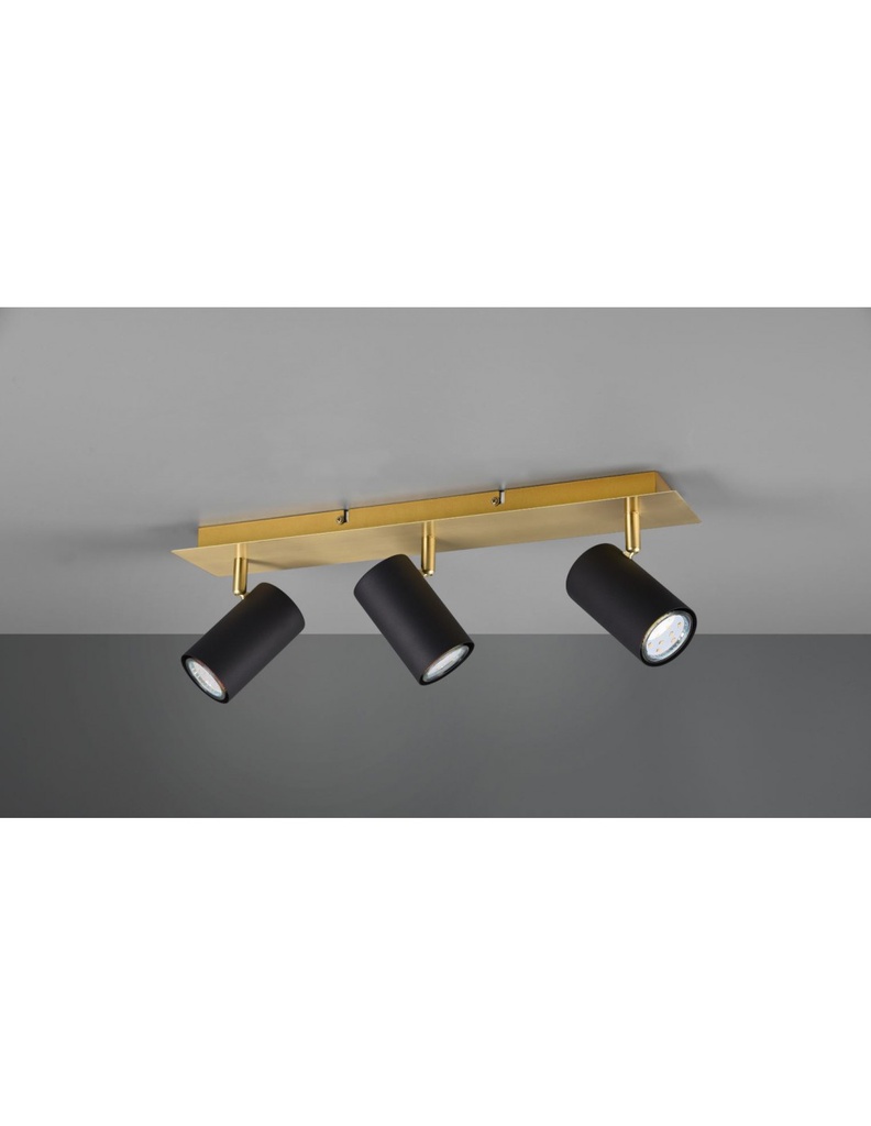 Faretto Marley Piastra Rettangolare Oro 3 Spot Cilindrici Neri Orientabili Trio Lighting