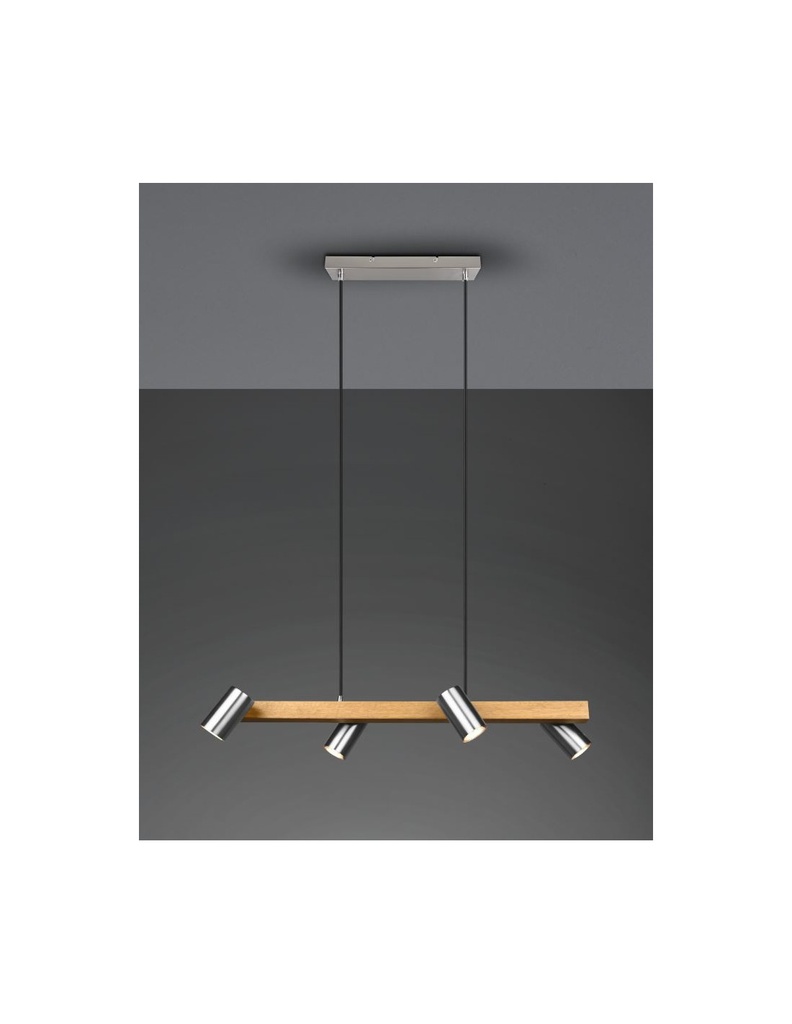 Lampadario Lineare Legno E Nichel 4 Spot Cilindrici Orientabili Marley Trio Lighting