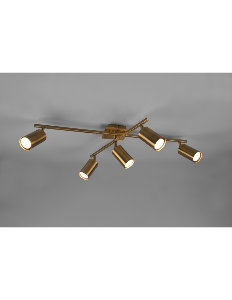 Plafoniera Con 5 Faretti Orientabili Marley Ottone Invecchiato Trio Lighting