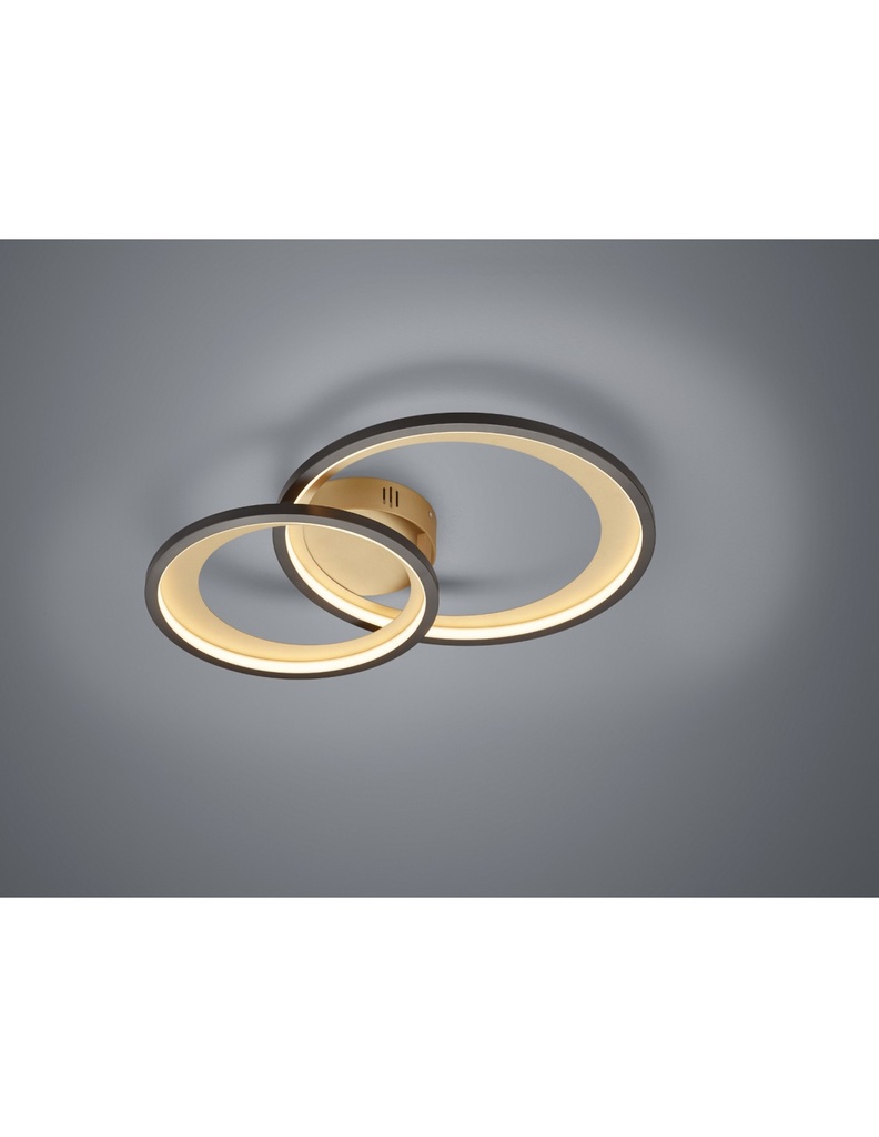 Plafoniera Granada Doppio Cerchio Nero-Oro Led 29w Dimmerabile L59 cm Trio Lighting