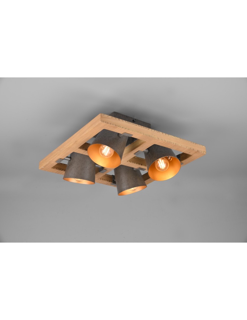 Plafoniera Quadrata 4 Spot Orientabili Legno E Metallo Nichel Bell Trio Lighting