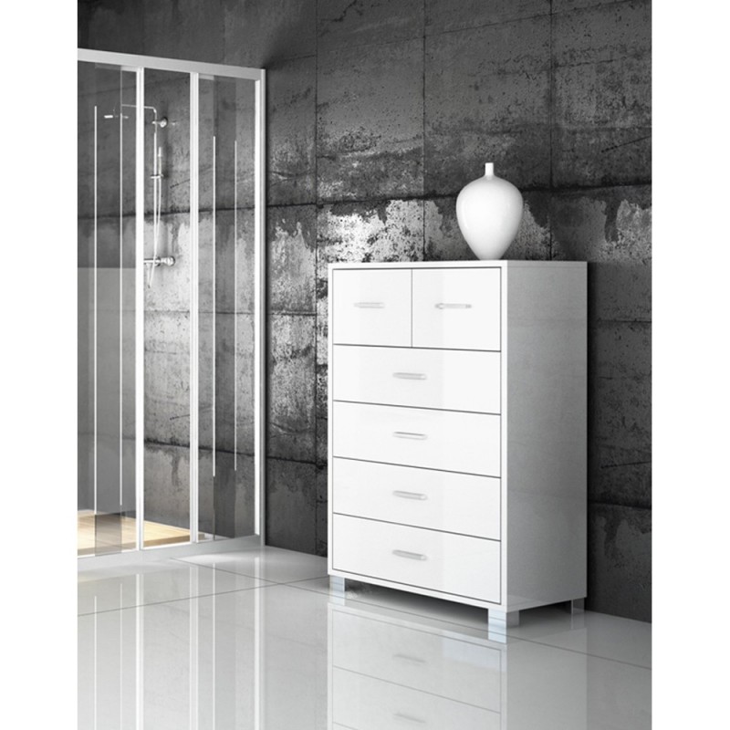 Six drawer tall chest of drawers Bianco Cenere 70x41x h112 cm