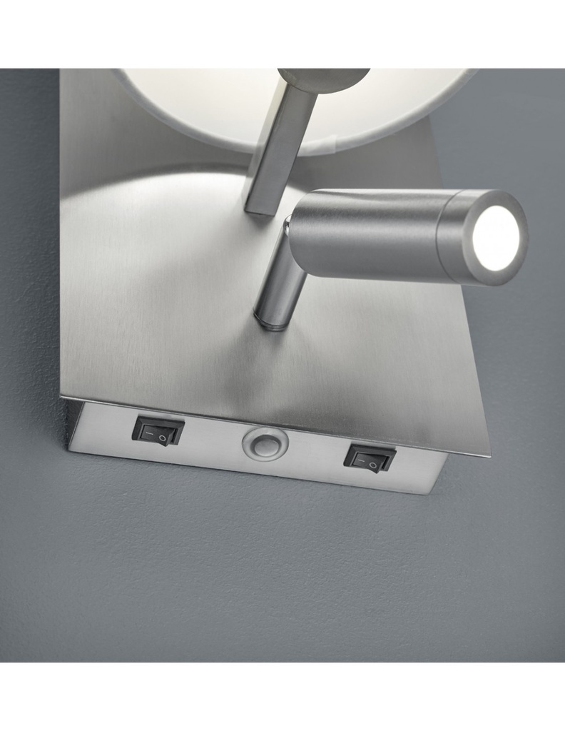 Applique Moderna Paralume Bianco e Spot Led Nichel