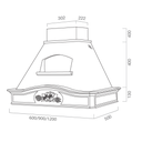 Cappa aspirante in acciaio inox bianco e legno intarsiato corda, cm 120x50x93