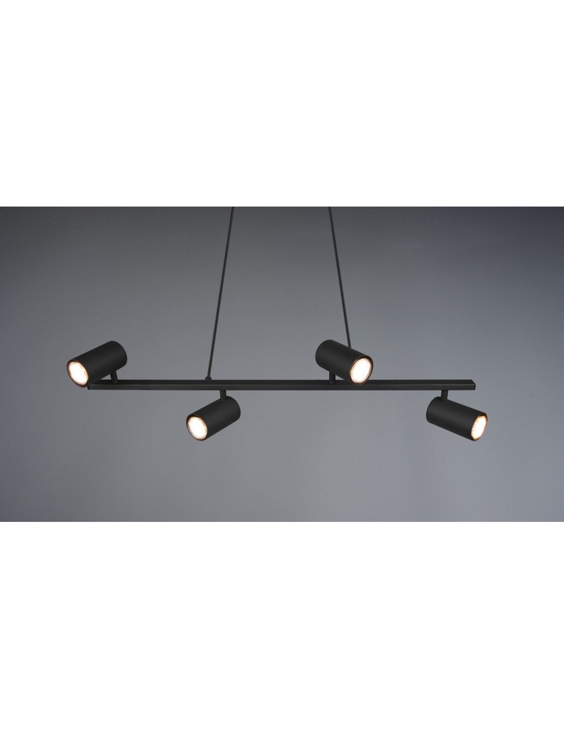 Lampada a Sospensione Nera 4 Faretti Spot Orientabili
