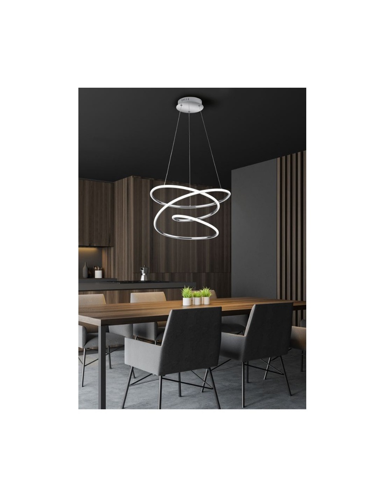 Lampadario a Sospensione LED Dimmer 4000k Design Moderno Vortice Cromo