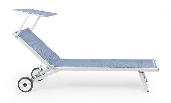 Lettino Pieghevole in Alluminio con Ruote Blu - 65 x 196 x 62 cm