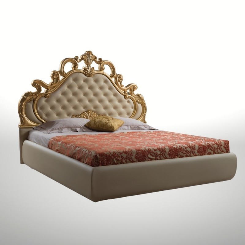 Letto Barocco Classico Crema con Contenitore Aleksandra - Dimensioni: 180 x 212 x 154 cm