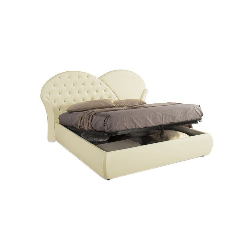 Letto Matrimoniale con Contenitore in Ecopelle Crema 215x220xh.122 cm