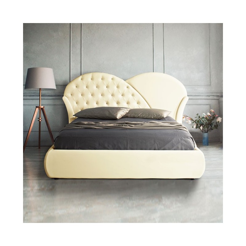 Letto Matrimoniale con Contenitore in Ecopelle Crema 215x220xh.122 cm