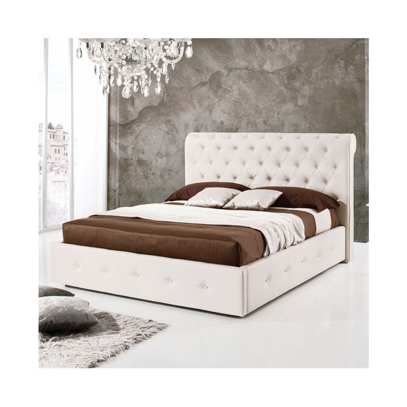 Letto una piazza e mezza con contenitore in ecopelle bianca 140x223xh.120 cm