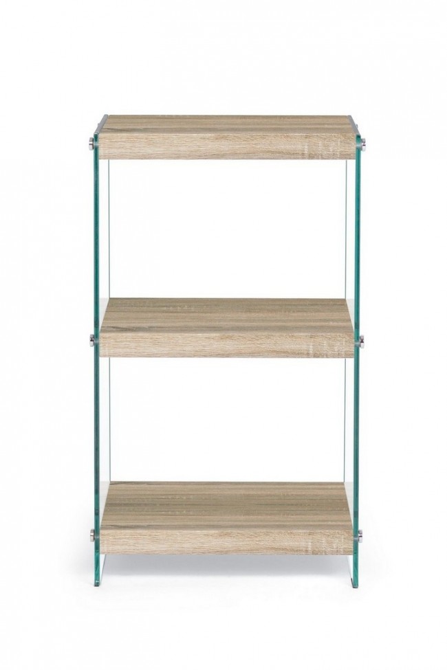 Libreria 3P Kenya - Mensole in MDF Rivestite in Carta Melaminica Effetto Legno - Fianchi in Vetro Temperato Spessore 12mm - Misure 40a x 30b x 70h - Da Assemblare