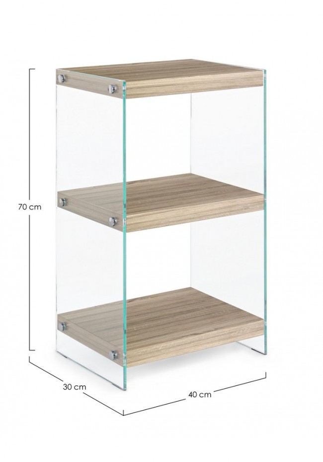 Libreria 3P Kenya - Mensole in MDF Rivestite in Carta Melaminica Effetto Legno - Fianchi in Vetro Temperato Spessore 12mm - Misure 40a x 30b x 70h - Da Assemblare