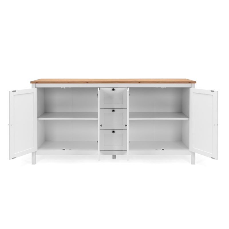 Mobile credenza 4 ante 3 cassetti bianco con top rovere 180x40xh.90 cm