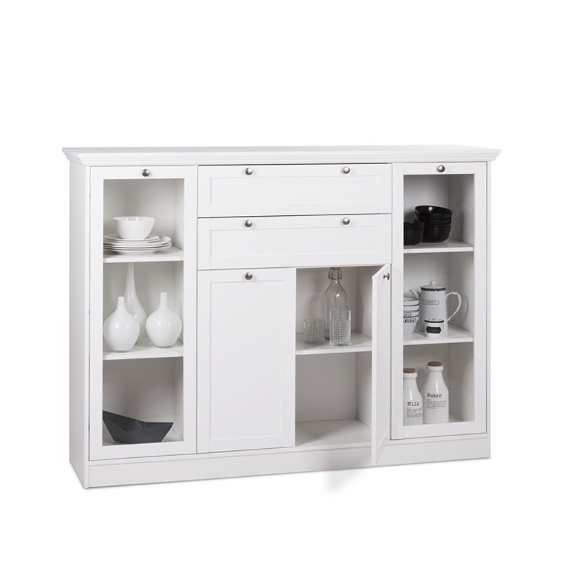 Mobile credenza con vetrina 4 ante 2 cassetti bianco 160x40xh.120cm