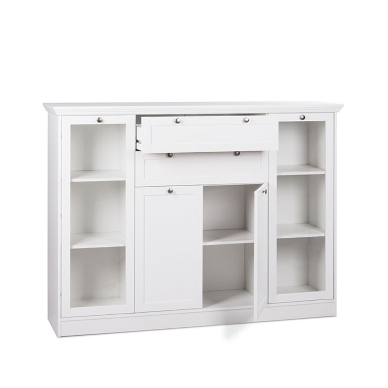 Mobile credenza con vetrina 4 ante 2 cassetti bianco 160x40xh.120cm
