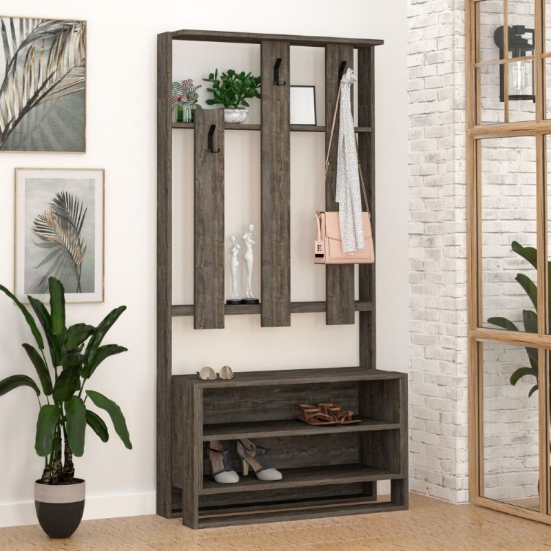 Mobile ingresso noce 90x36xh.180 cm