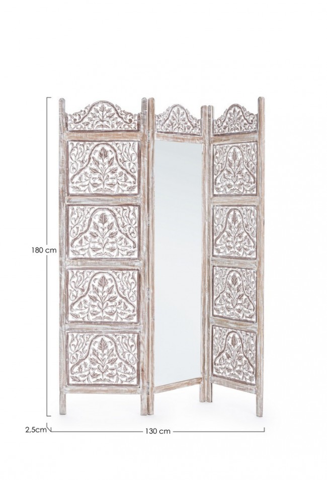 Paravento 3 Ante Alyssa Bianco con Specchio