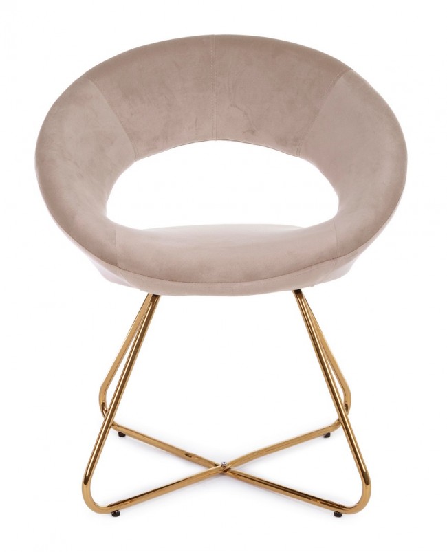 Poltrona Vanity in velluto tortora e gambe in oro