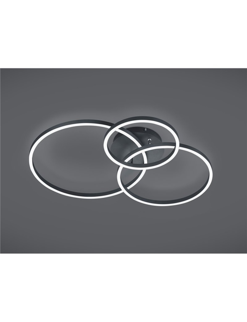 Plafoniera LED tonda orientabile nera retro-illuminata RGB con telecomando multifunzione - L. 77cm