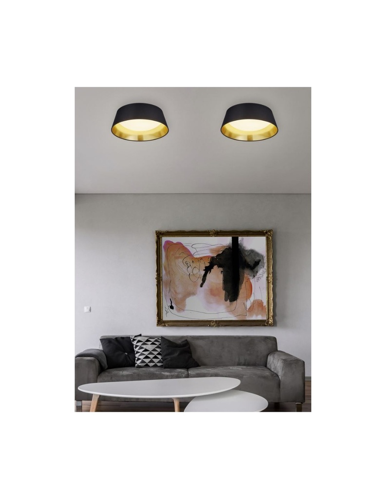 Plafoniera Led Paralume Tessuto Nero e Oro Ø34 cm