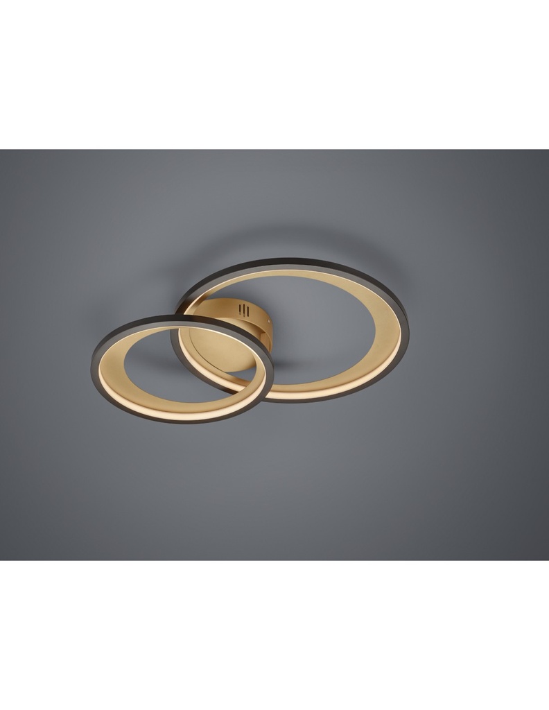 Plafoniera a Doppio Cerchio Nero-Oro LED 29W Dimmerabile L59 cm