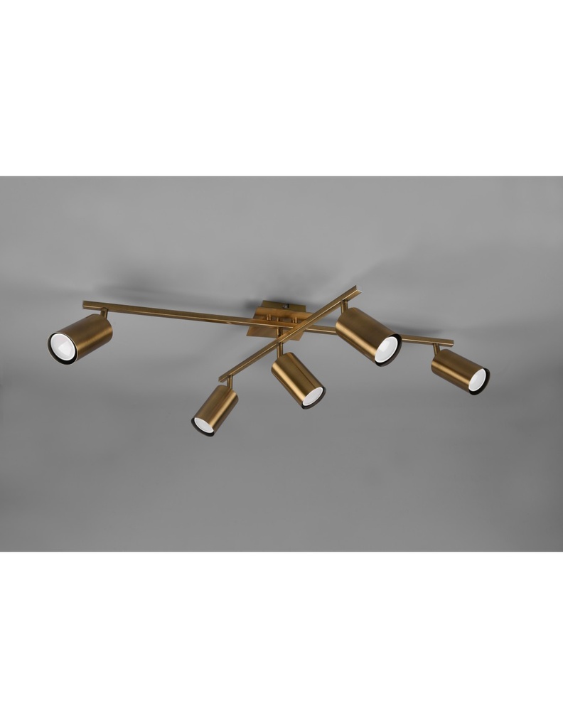 Plafoniera con 5 Faretti Orientabili Marley Ottone Invecchiato