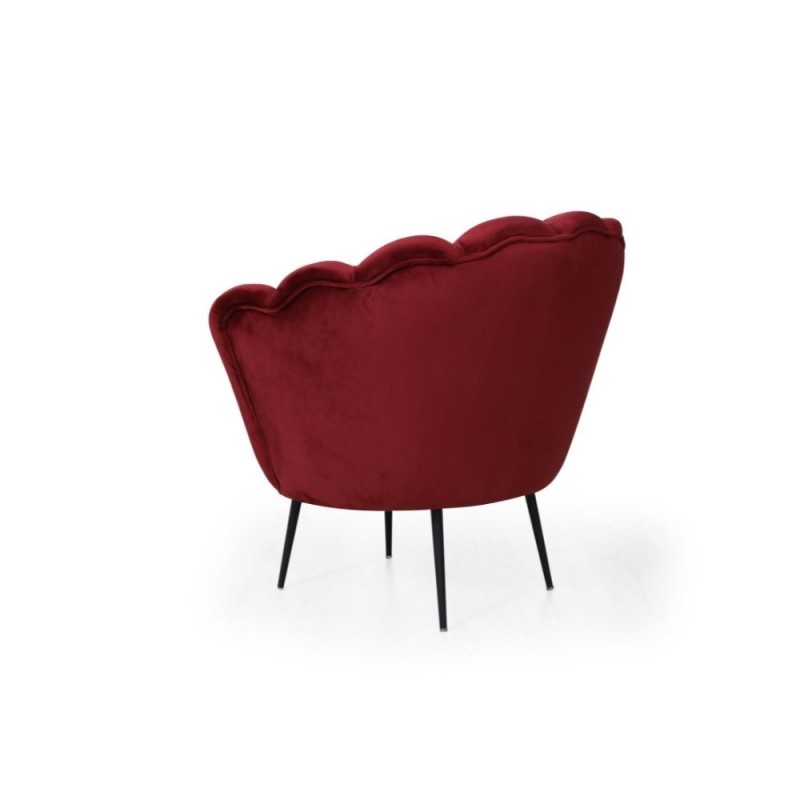 Poltrona a Conchiglia in Velluto Rosso Orel - Misure L 64 x P 60 x H 80 cm