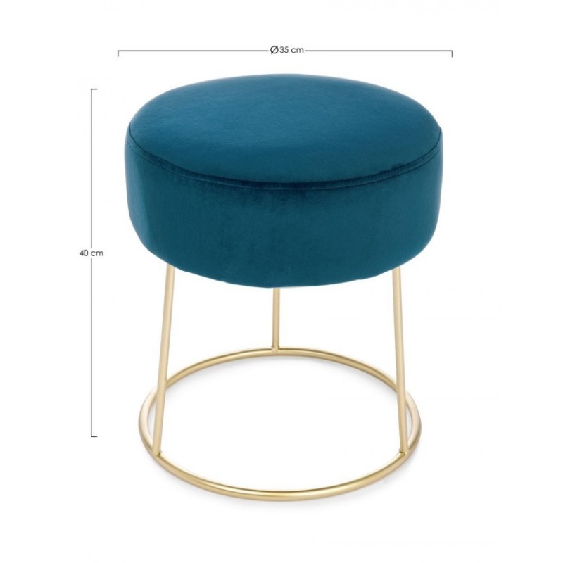 Pouf in velluto blu, diametro 35x h40 cm