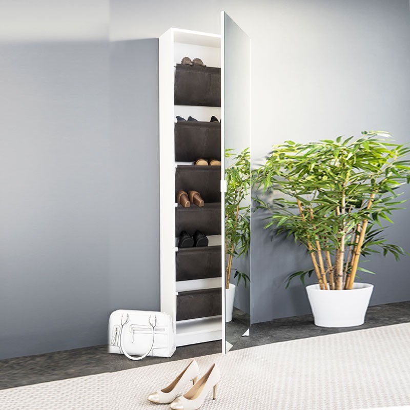 Scarpiera a specchio bianca 51x22xh.181 cm