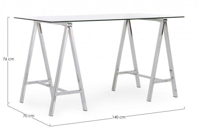 Scrivania Moderna Alchimia Cromo con Piano in Vetro 140x70x76h cm