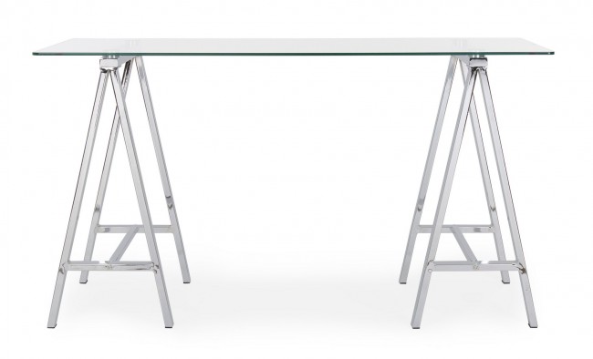Scrivania Moderna Alchimia Cromo con Piano in Vetro 140x70x76h cm
