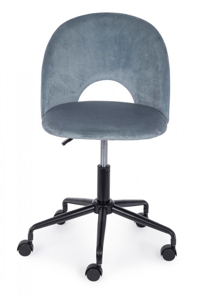 Sedia ufficio azzurro in velluto e acciaio - Dimensioni: 53x60x82 cm