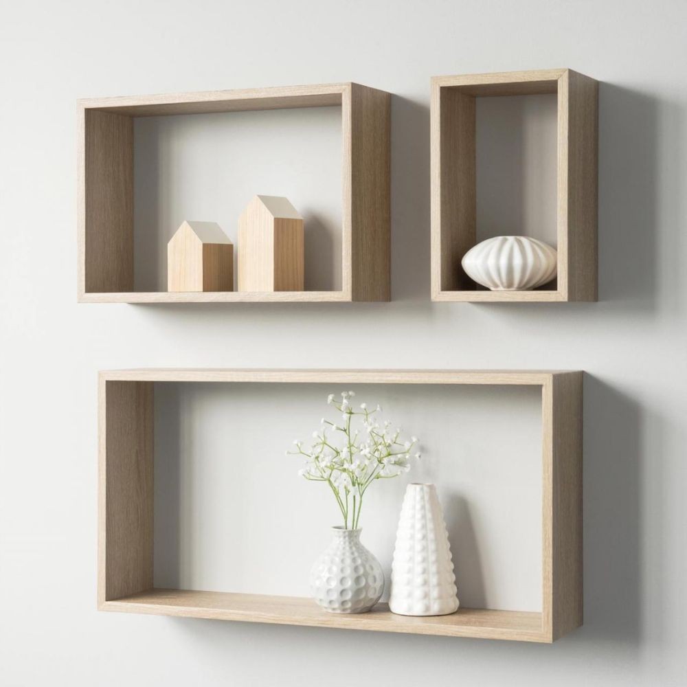 Set 3 Mensole da Parete Shelvy Rec Rettangolari Rovere Sonoma