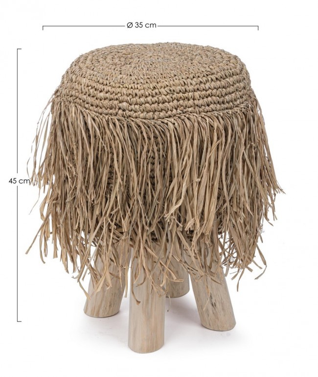 Sgabello Florinda G02 H45 in Teak Naturale con Seduta in Fibra Naturale