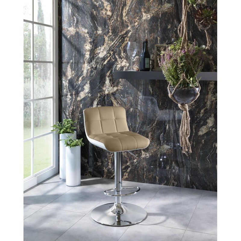 Sgabello moderno in ecopelle tortora, altezza regolabile, 36cm x 38.5cm