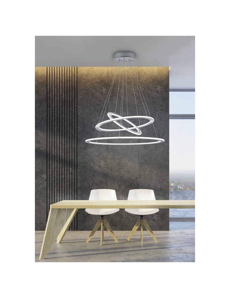 Sospensione LED Dimmerabile 3 Anelli Nichel Ø80 cm