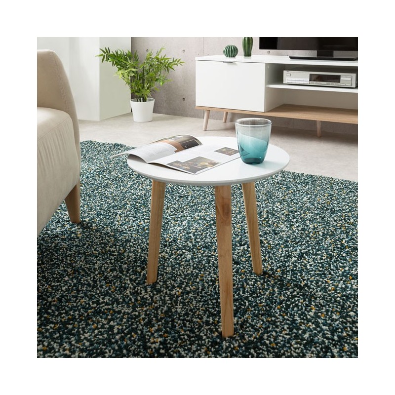 Tavolino tondo bianco in legno di pino, diam.48xh.45 cm