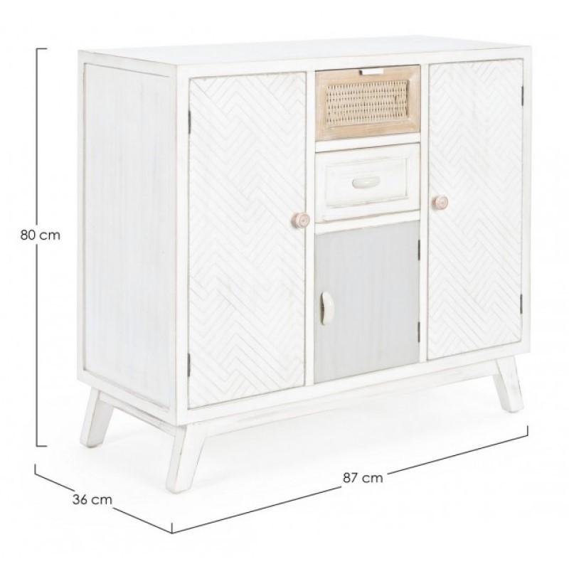 Credenza Tre Ante Due Cassetti in Legno Bianco 87x36xH80 cm