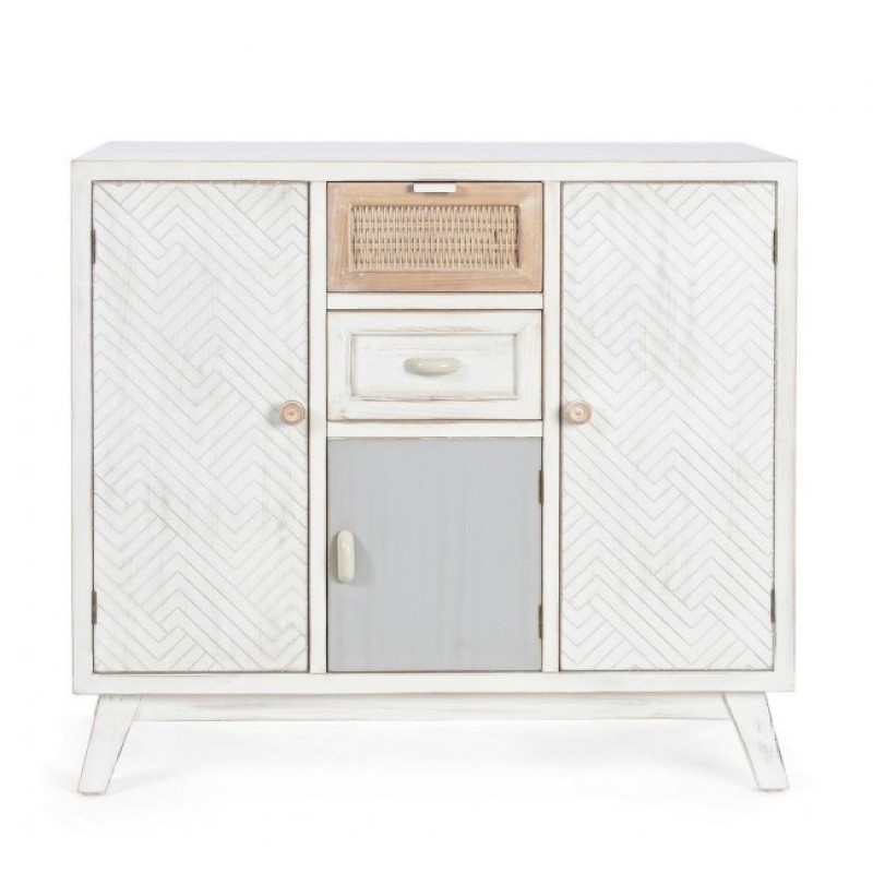 Credenza Tre Ante Due Cassetti in Legno Bianco 87x36xH80 cm
