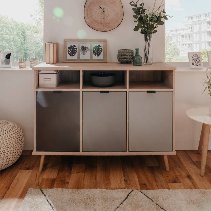 Credenza Tre Vani Sonoma Grigio Piedini Rialzati 120x40x88 cm