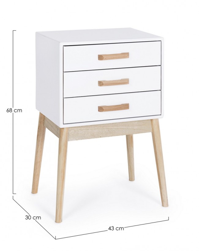 Cassettiera bianca con 3 cassetti - 68h cm