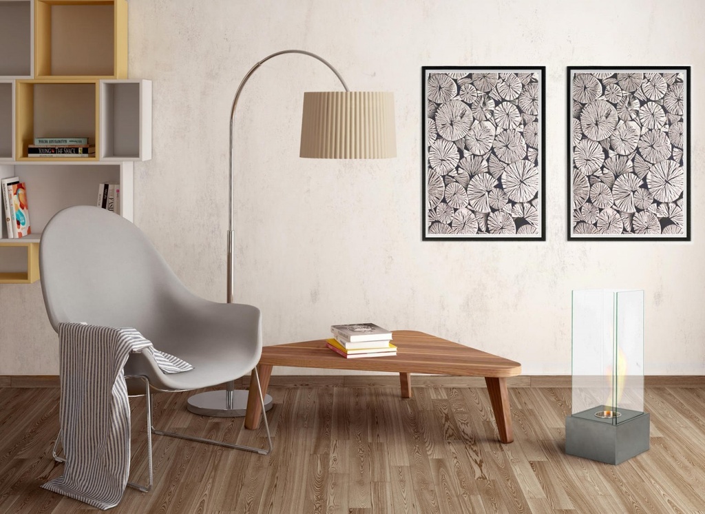 Caminetti al bioetanolo moderno  grigio goffrato cm 25 x 25 x h 65 - Samnite